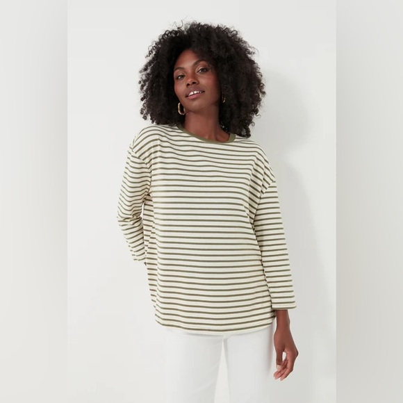New Pomander Place Tuckernuck Olive Striped Knit Popover Top XS